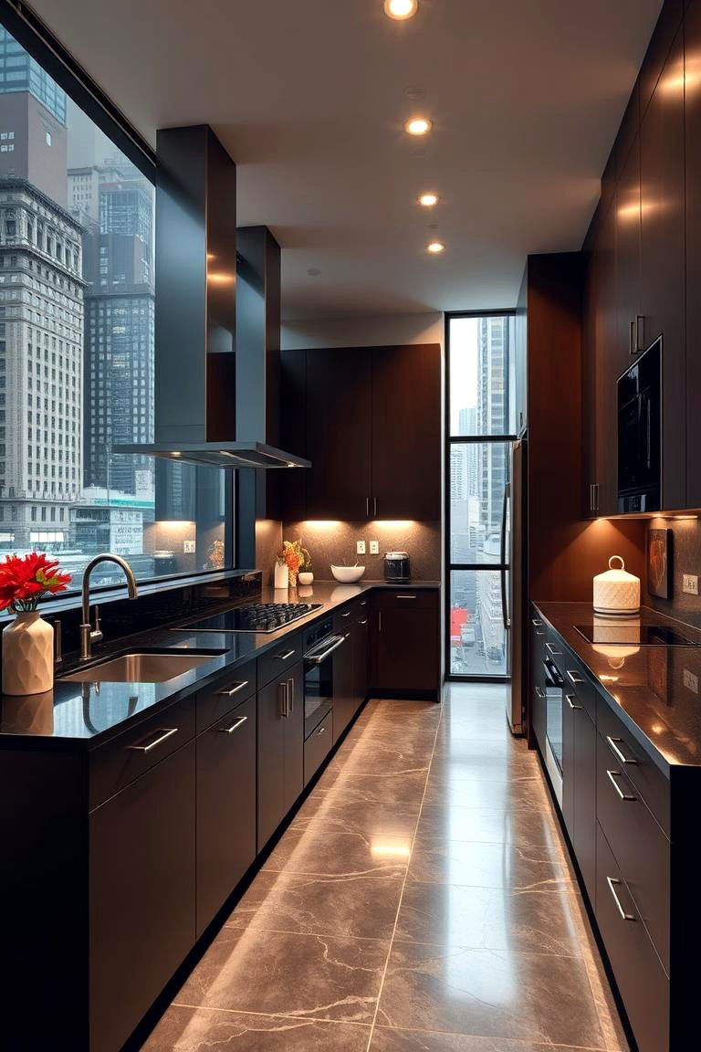 Urban Retreat - 24 kitchen with brown cabinets and black countertops ideas