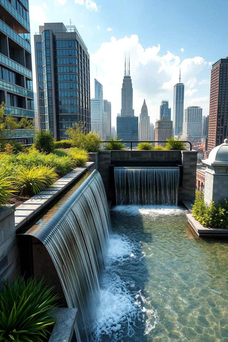 Urban Rooftop Waterfall Oasis - 24 Pondless Waterfall Design Ideas