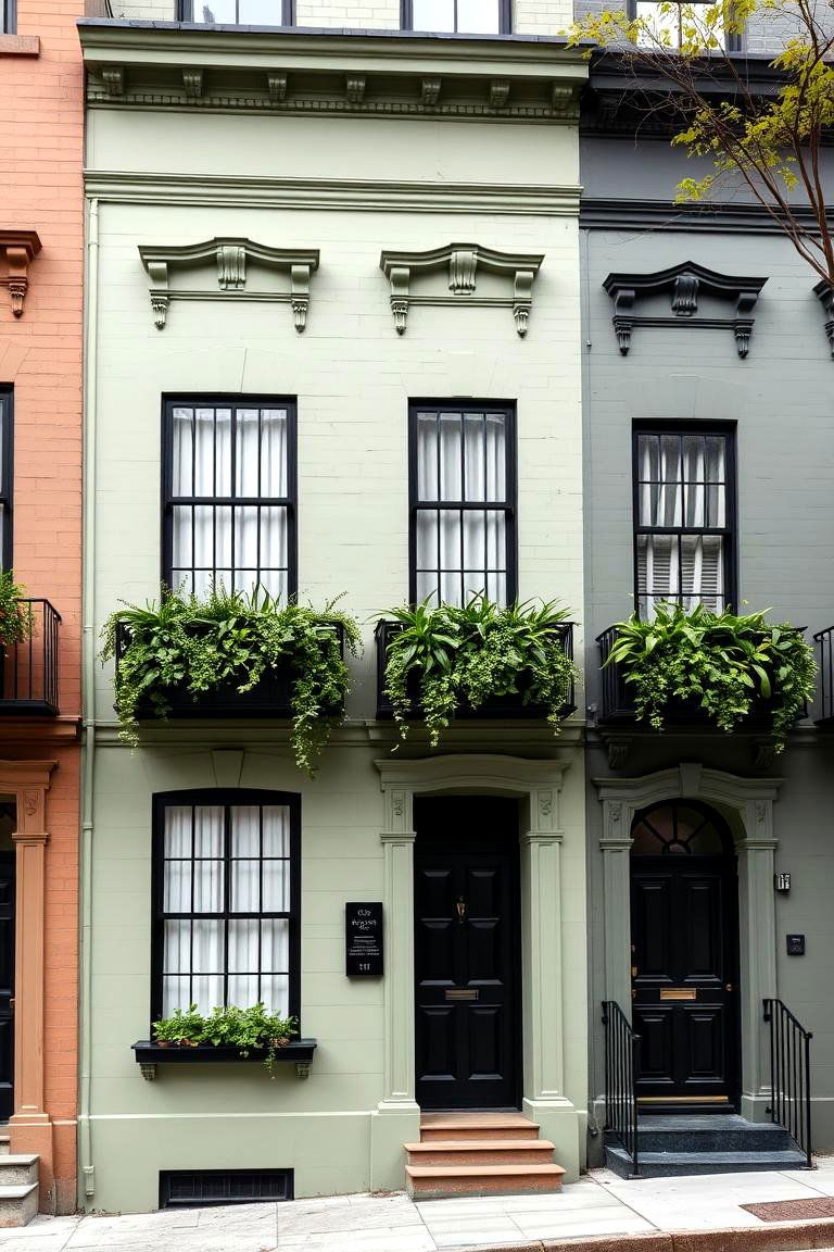 Urban Row House Edge - 24 Sage Green House With Black Trim Ideas