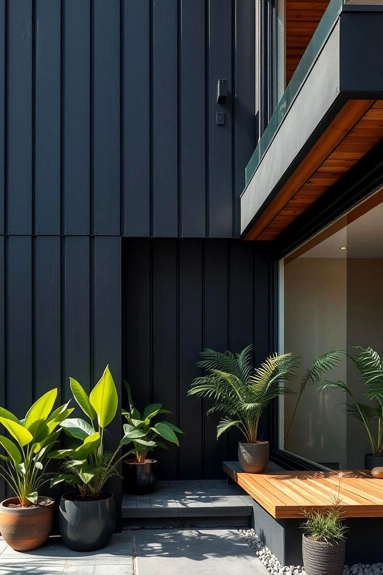 Urban Sanctuary with Wood Elements - 24 Black House With Wood Accents