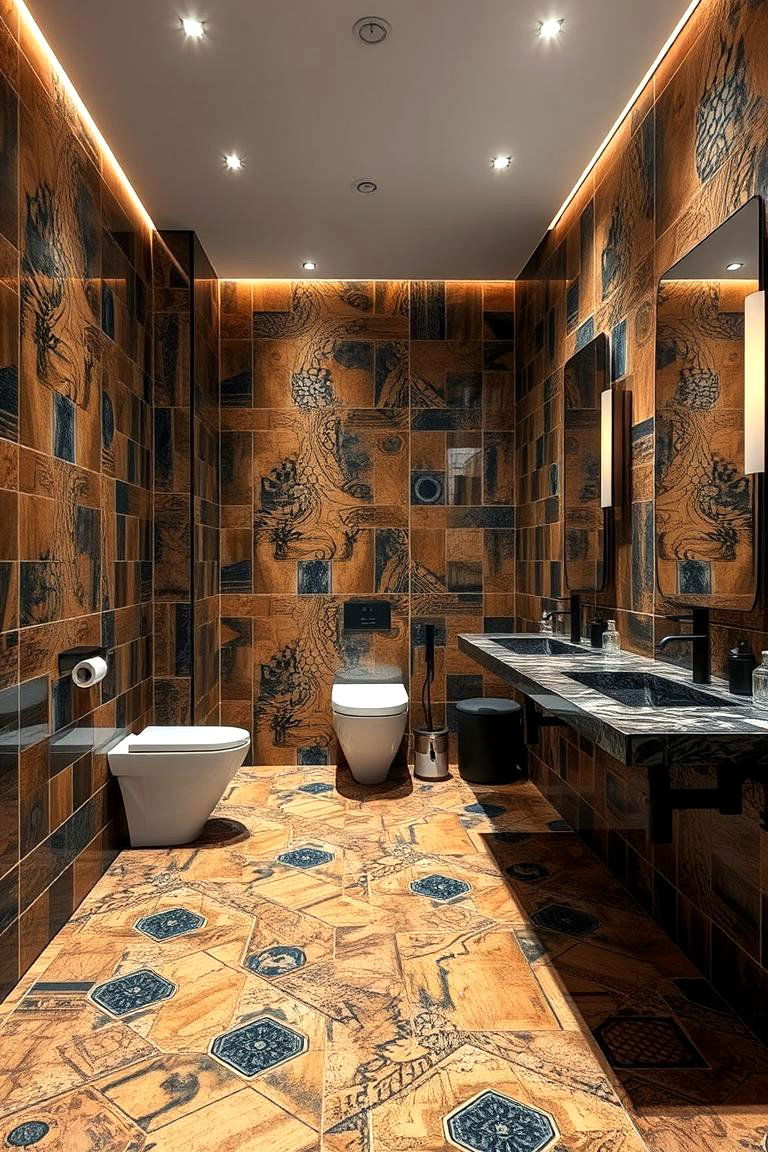 Urban Sophistication with Brown and Black Mosaic - 24 brown and black bathroom ideas