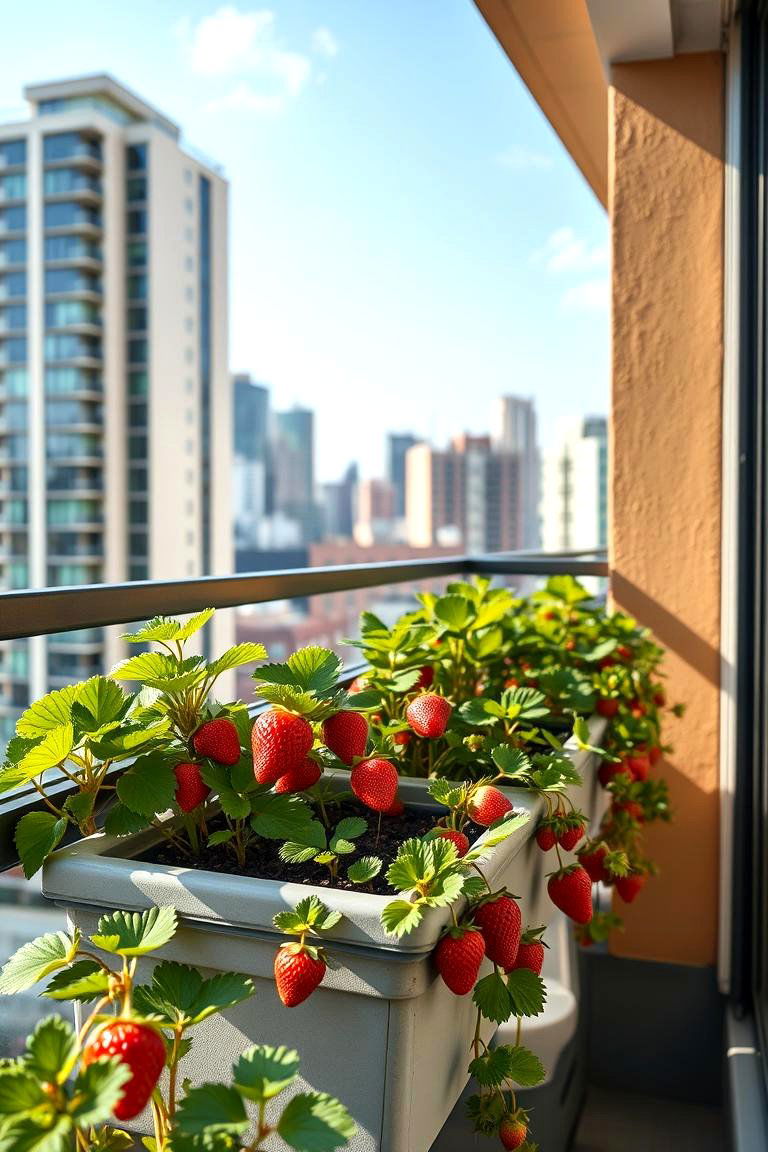 Urban Strawberry Planter on Balcony - 24 Strawberry Planter Ideas