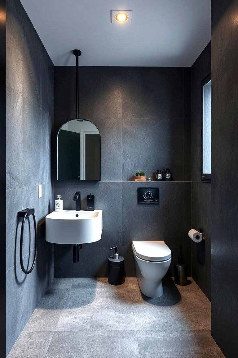 Urban Vibes with Concrete Accents - 24 Dark Bathroom Ideas