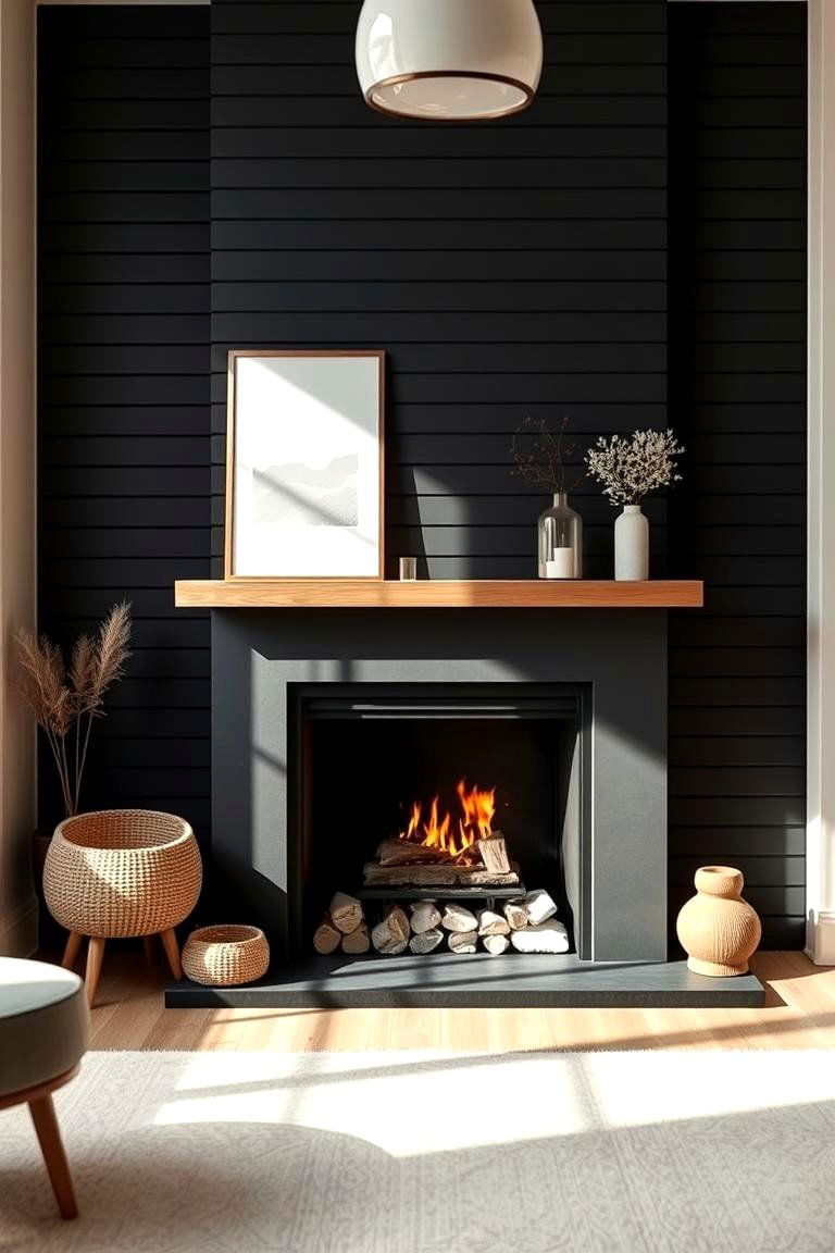 Urban Zen Harmony - 24 Black Shiplap Fireplace Ideas