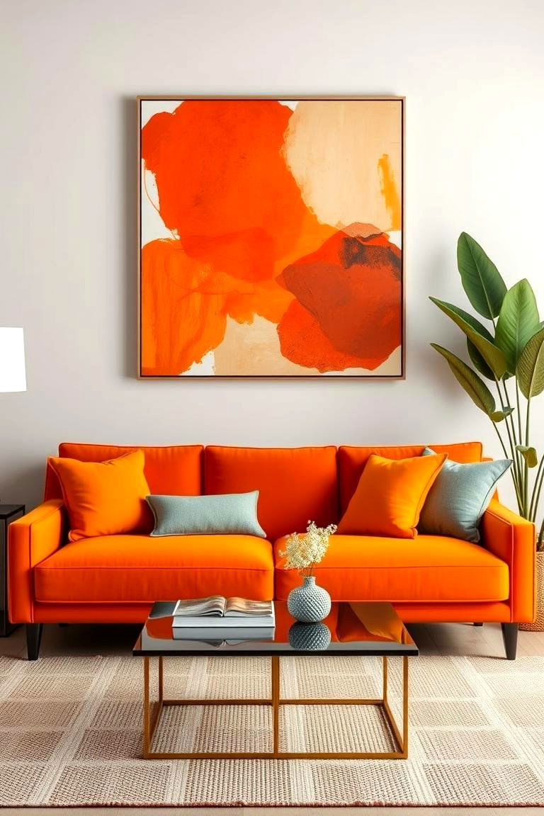 Use Artwork to Complement the Couch - 24 Orange Couch Living Room Ideas