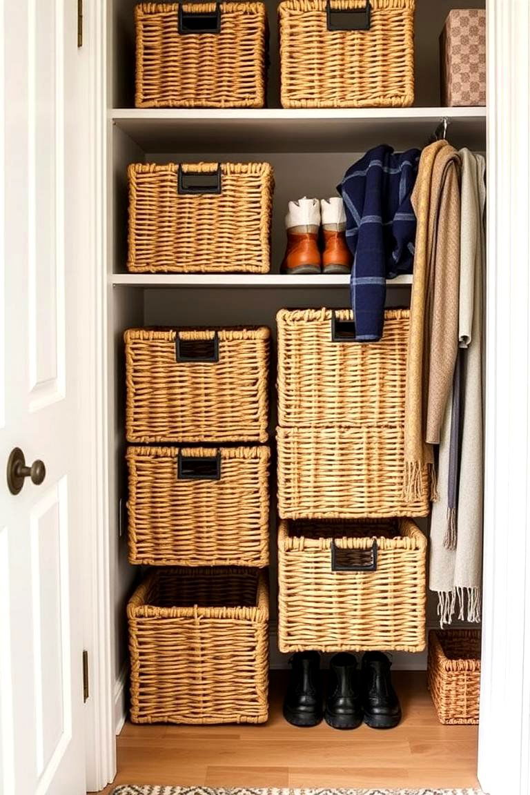 Use Baskets for Hidden Storage - 24 Entryway Closet Ideas