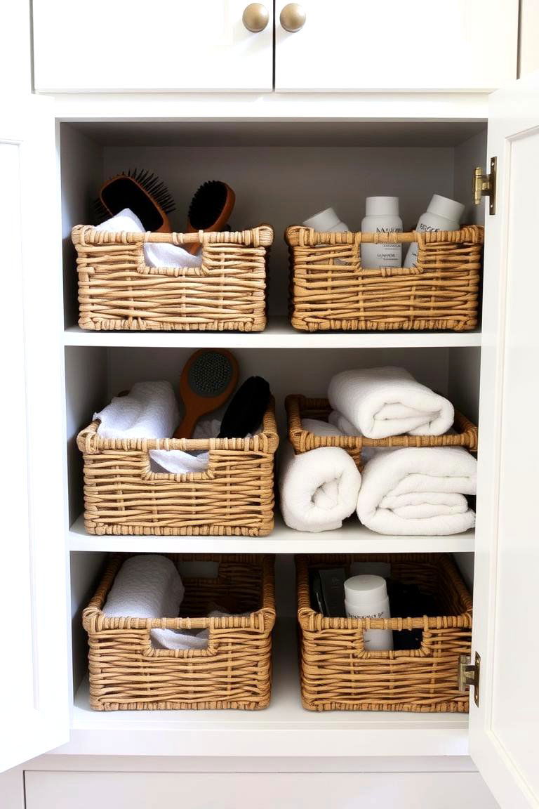 Use Baskets for Loose Items - 24 Bathroom Cabinet Organization Ideas