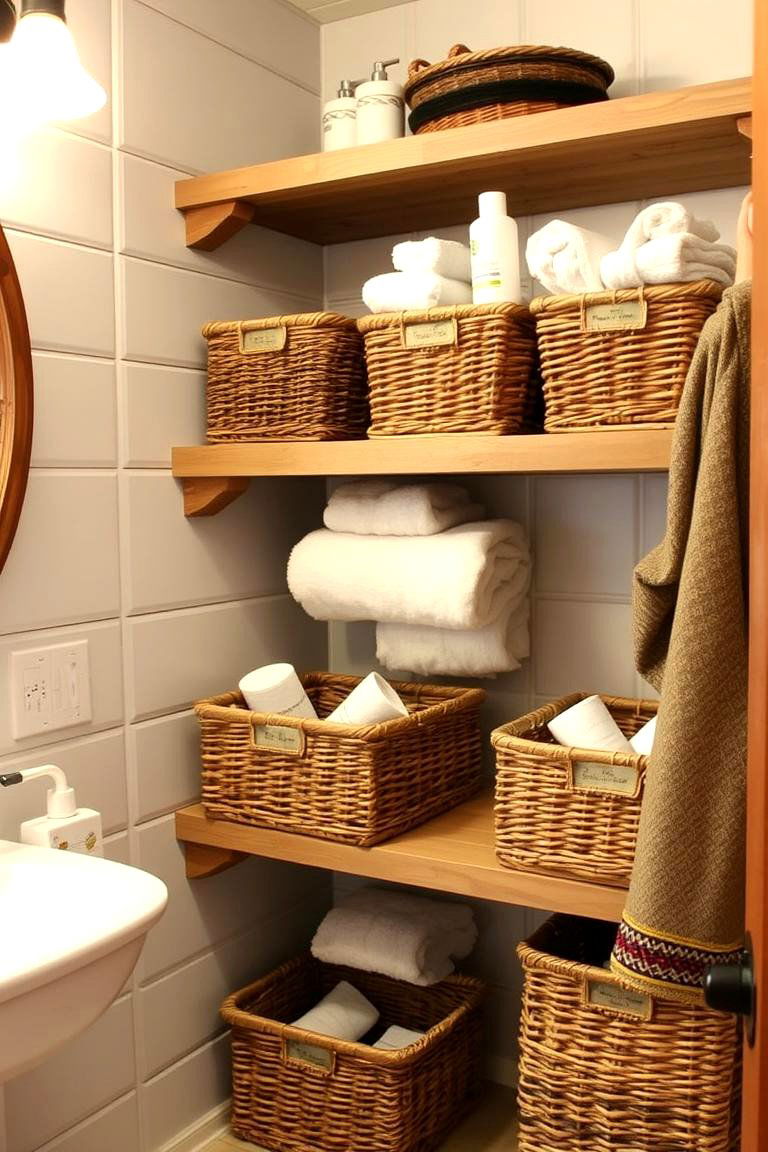 Use Baskets for Tidy Storage - 24 Bathroom Organization Ideas