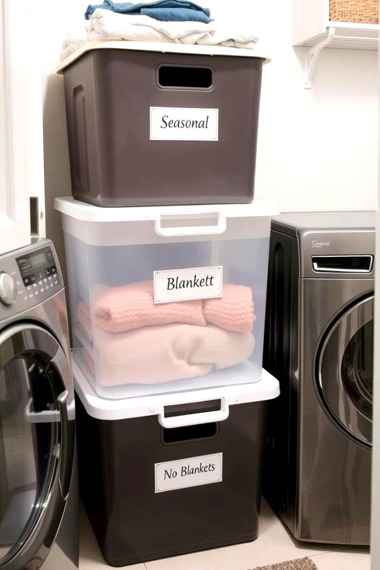Use Bins for Seasonal Storage - 24 Laundry Room Storage Ideas