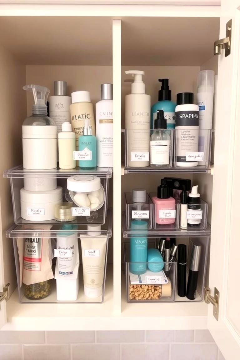 Use Clear Containers for Easy Access - 24 Bathroom Cabinet Organization Ideas