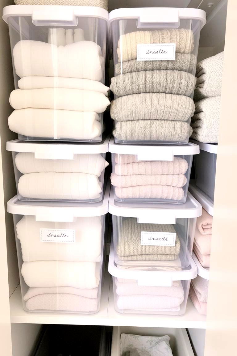 Use Clear Storage Bins and Label Them - 24 Small Closet Storage Ideas