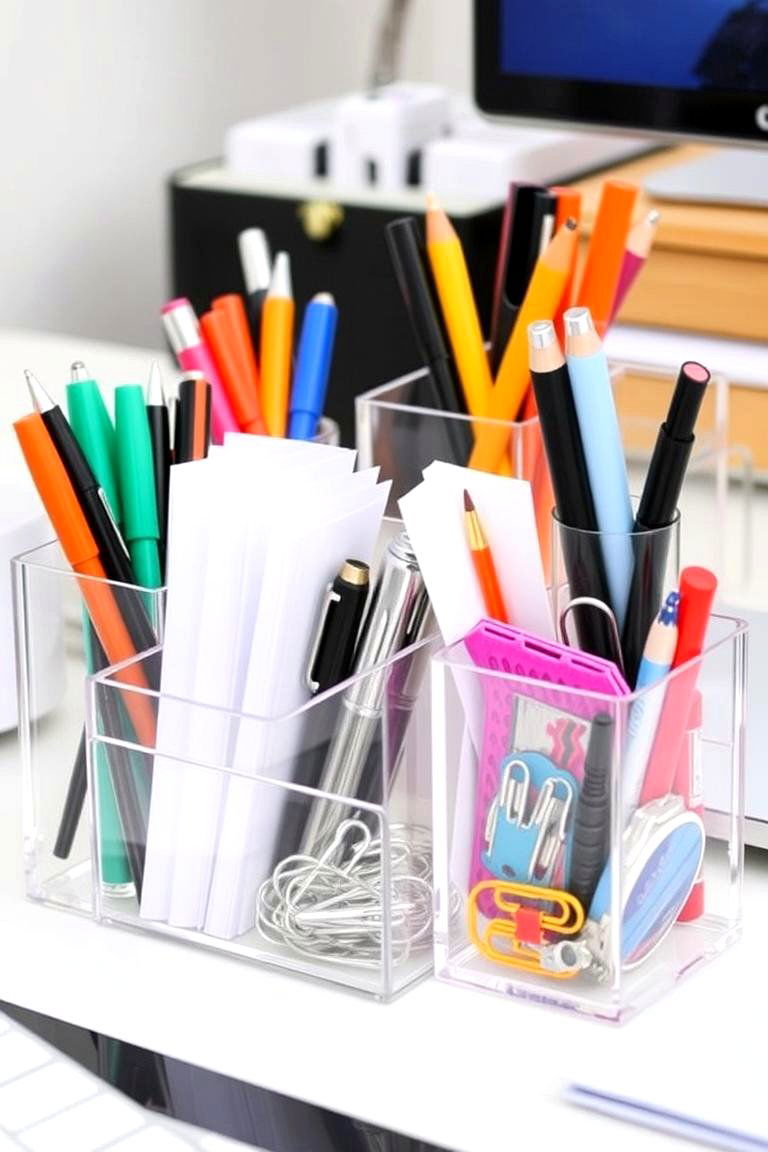 Use Clear Storage Containers - 24 Desk Organization Ideas