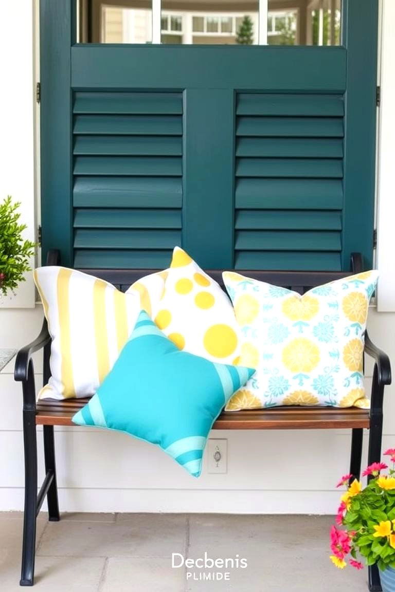 Use Colorful Throw Pillows for Comfort - 24 Small Front Porch Ideas