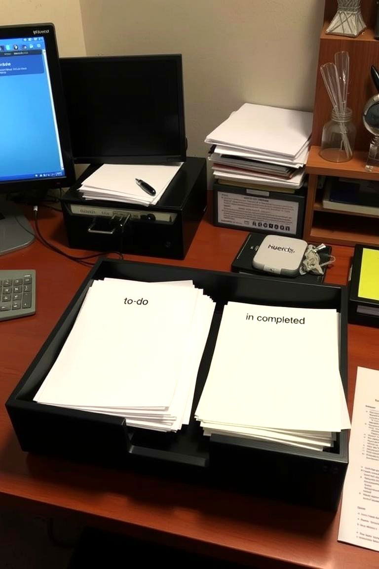 Use Desk Trays for Paper Sorting - 24 Desk Organization Ideas