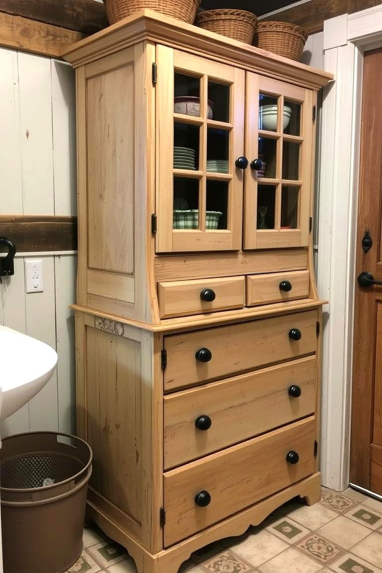 Use Distressed or Repurposed Furniture - 24 Rustic Laundry Room Ideas