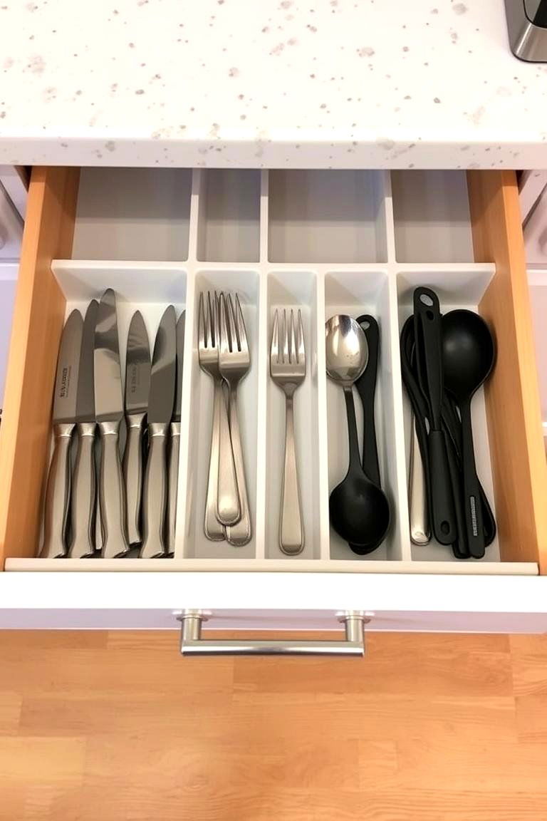 Use Drawer Dividers for Utensil Organization - 24 Kitchen Cabinet Organization Ideas
