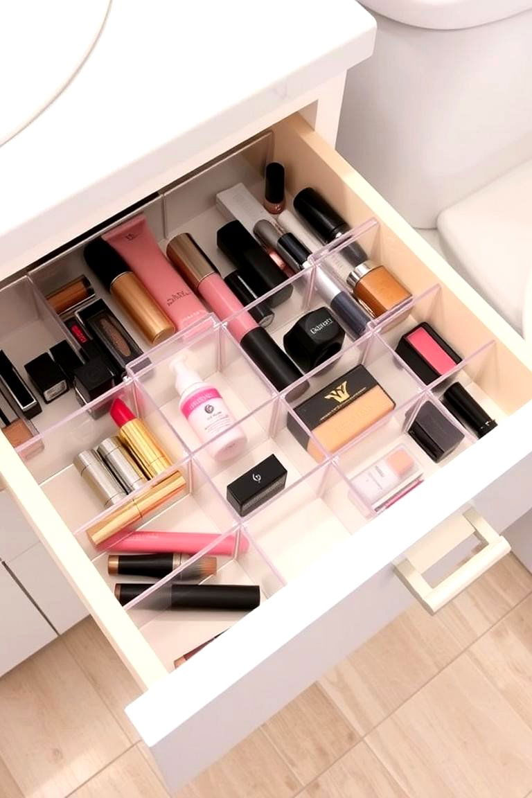Use Drawer Organizers for Makeup - 24 Bathroom Cabinet Organization Ideas