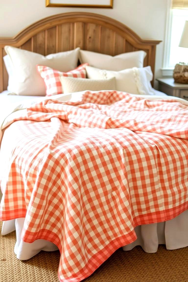 Use Farm Inspired Bedding - 24 Farmhouse Bedroom Ideas
