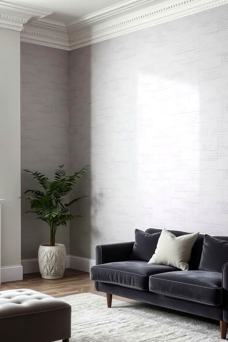 Use Grey Wallpaper for Added Texture and Pattern - 24 Grey Living Room Ideas