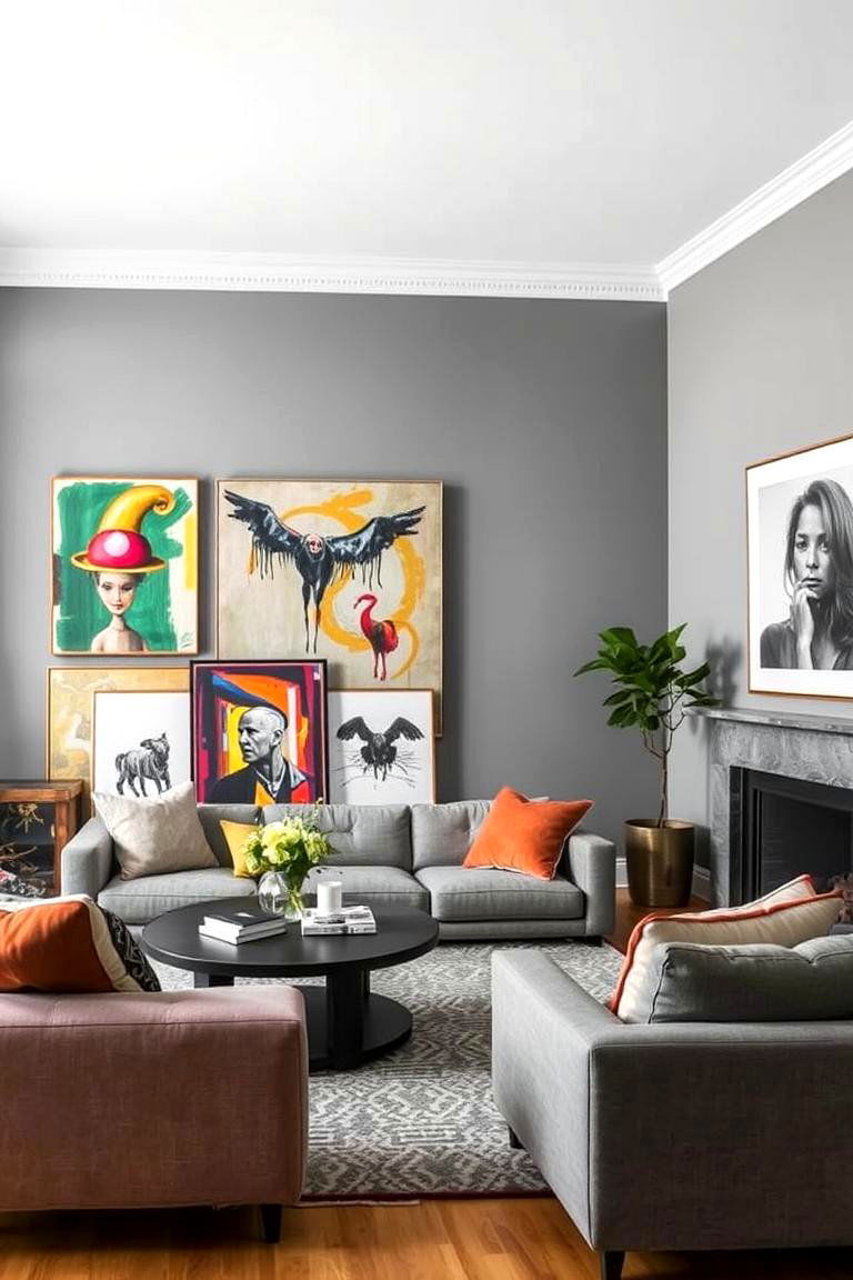 Use Grey as a Backdrop for Artwork - 24 Grey Living Room Ideas