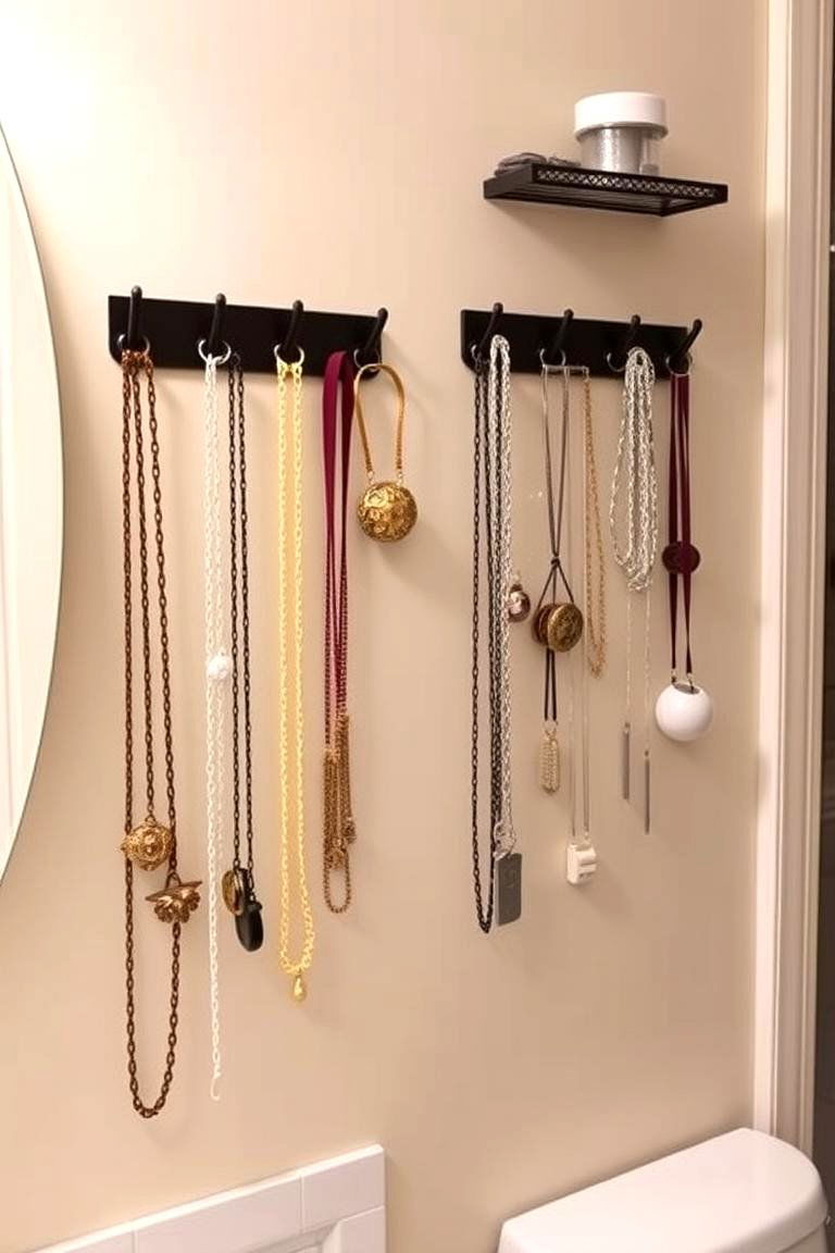 Use Hooks for Jewelry and Accessories Storage - 24 Bathroom Organization Ideas