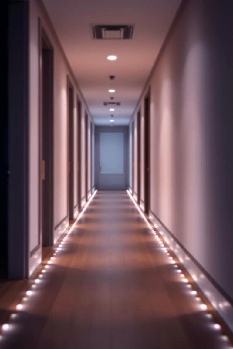 Use LED Strip Lights Along the Floor - 24 Narrow Hallway Lighting Ideas