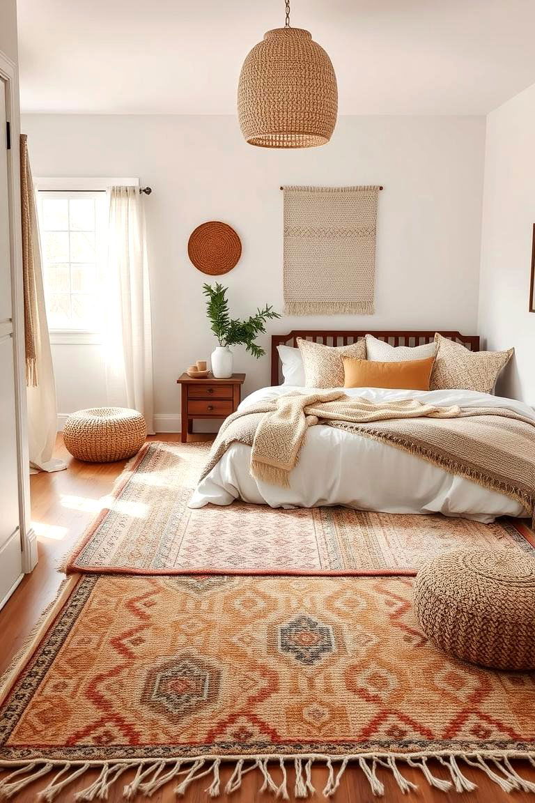 Use Layered Rugs for Texture and Warmth - 24 Small Boho Bedroom Ideas