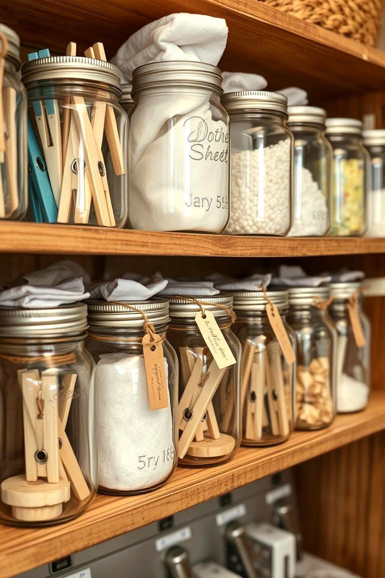 Use Mason Jars for Storage - 24 Rustic Laundry Room Ideas
