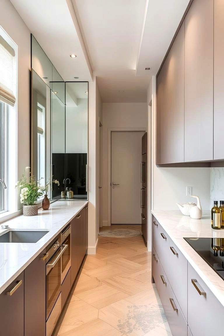 Use Mirrors to Create Illusion of Space - 24 Small Galley Kitchen Ideas on a Budget