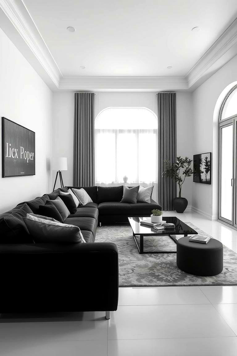 Use Monochrome Decor for a Sleek Uniform Look - 24 Living Room Ideas With Black Couches
