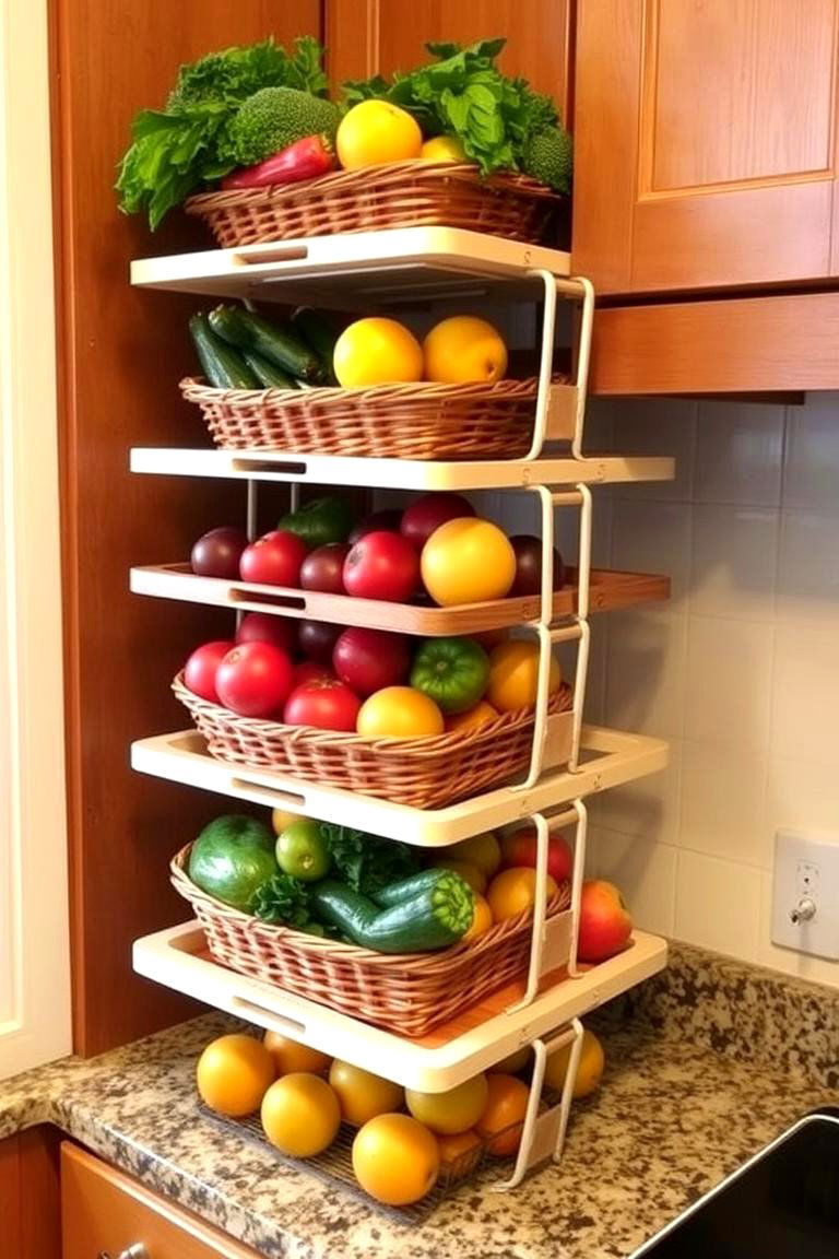 Use Multi Tiered Baskets for Fruits and Vegetables - 24 Kitchen Cabinet Organization Ideas