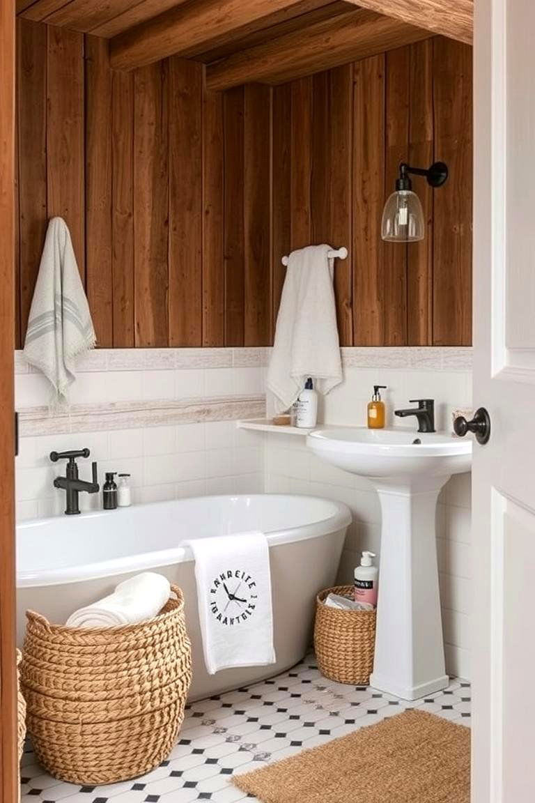 Use Natural Fiber Baskets for Storage - 24 Scandinavian Bathroom Ideas