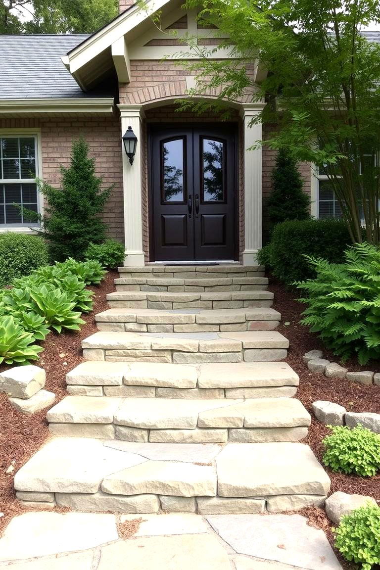 Use Natural Stone Steps - 24 Curb Appeal Inspiration for Ranch Homes