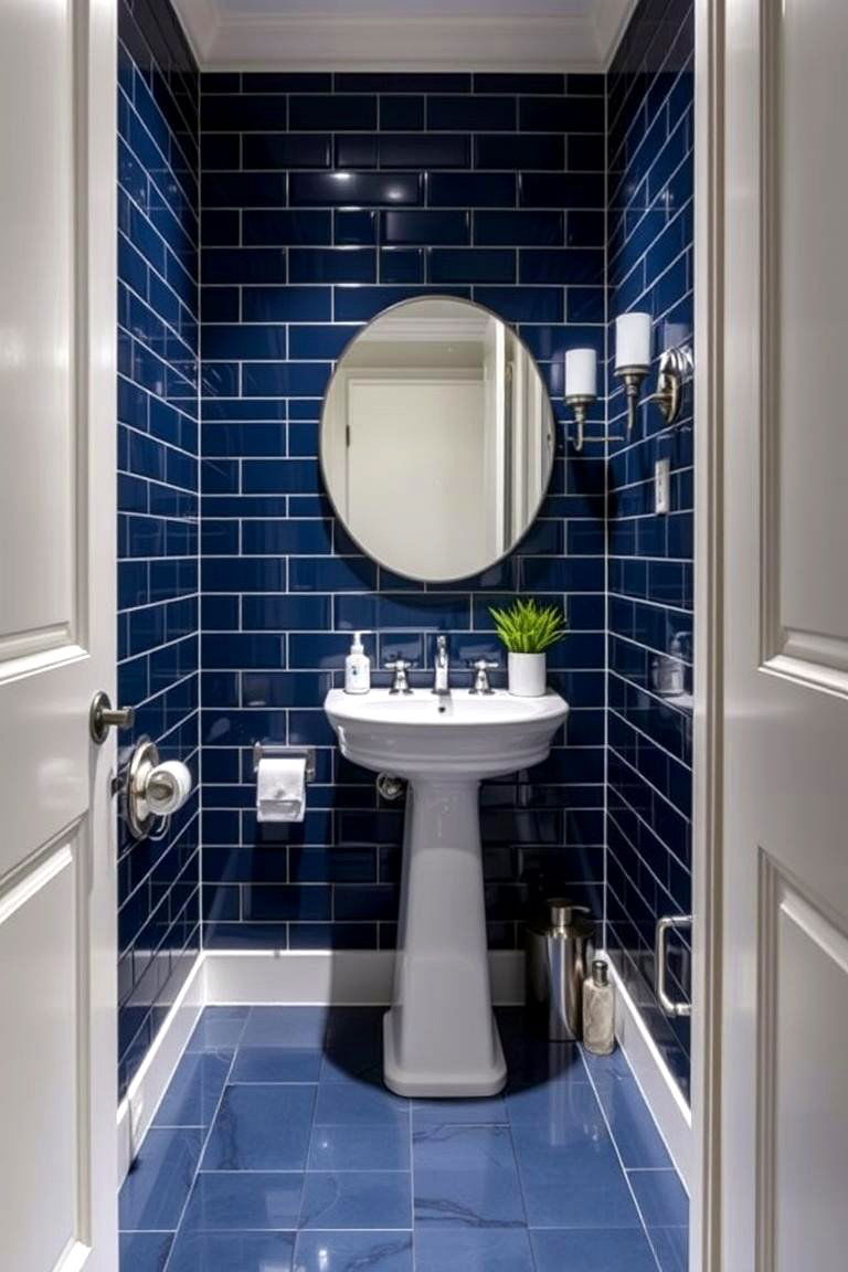 Use Navy Blue Tiles for a Subtle Bold Look - 24 navy blue powder room ideas