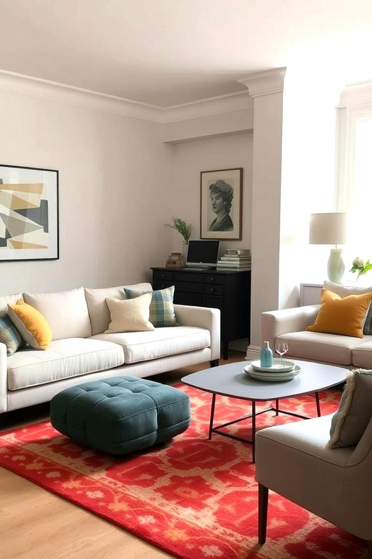 Use Neutral Tones with Pops of Color - 24 Apartment Decorating Ideas