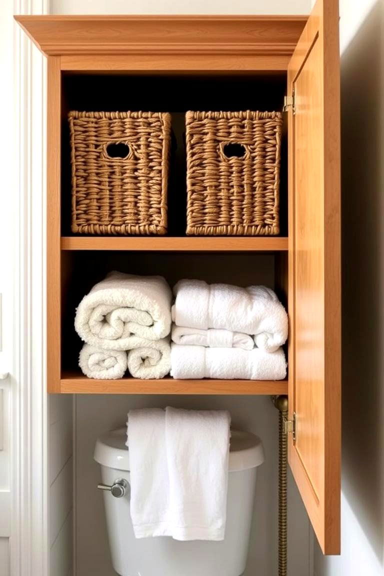 Use Overhead Baskets for Extra Storage - 24 Bathroom Cabinet Organization Ideas