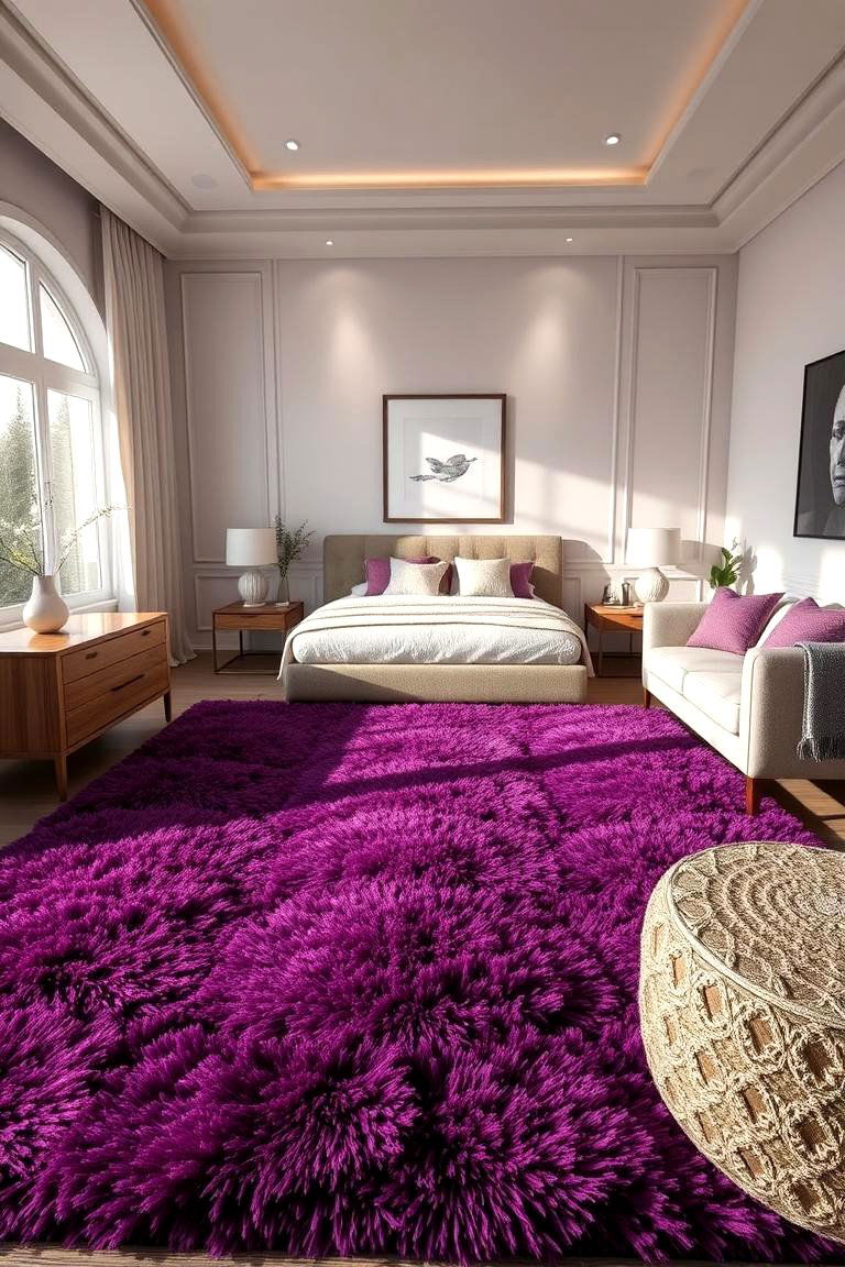 Use Purple Rugs to Anchor the Space - 24 Purple Bedroom Ideas