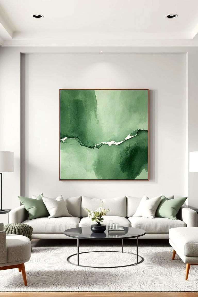 Use Sage Green Artwork on Grey Walls - 24 Grey and Sage Green Living Room Ideas