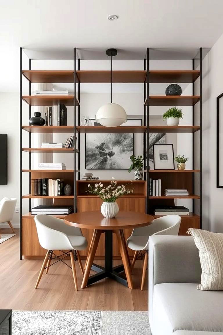 Use Shelves as Room Dividers - 24 Small Dining Room Ideas