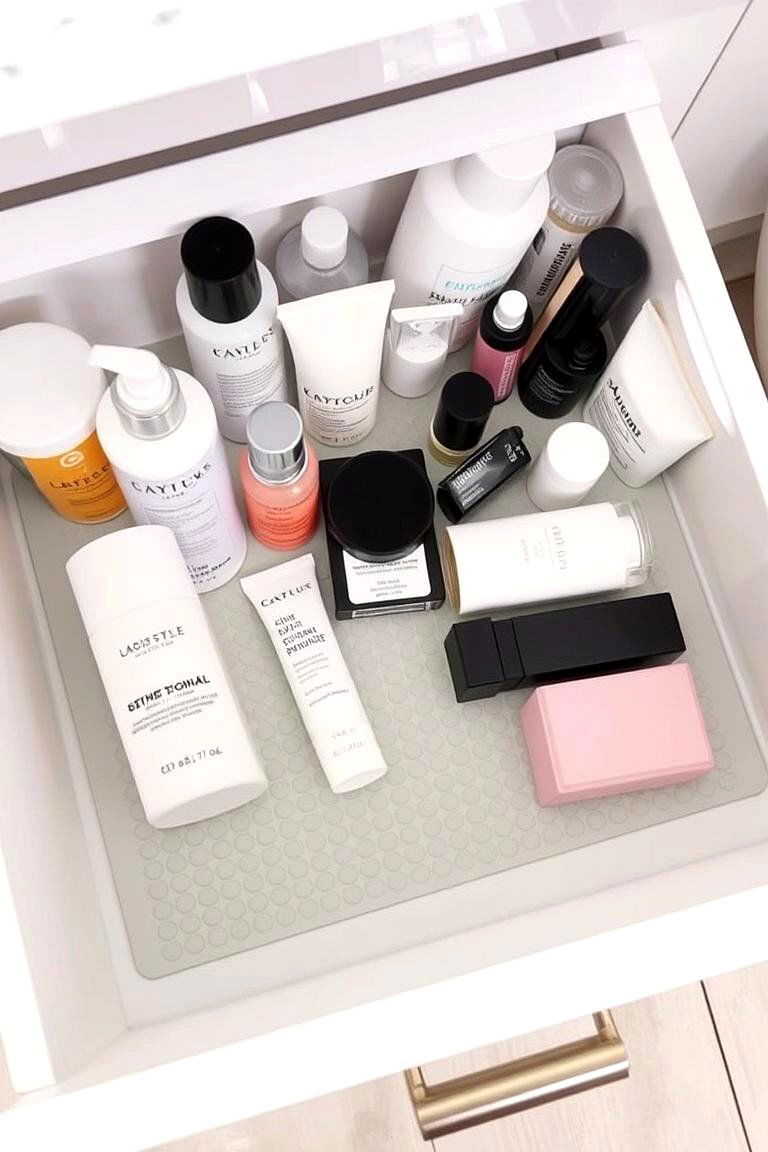 Use Silicone Mats for Easy Cleanup - 24 Bathroom Drawer Organization Ideas