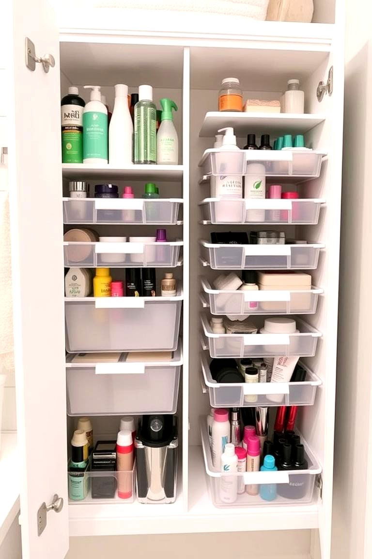 Use Stackable Bins for Flexible Storage - 24 Bathroom Cabinet Organization Ideas