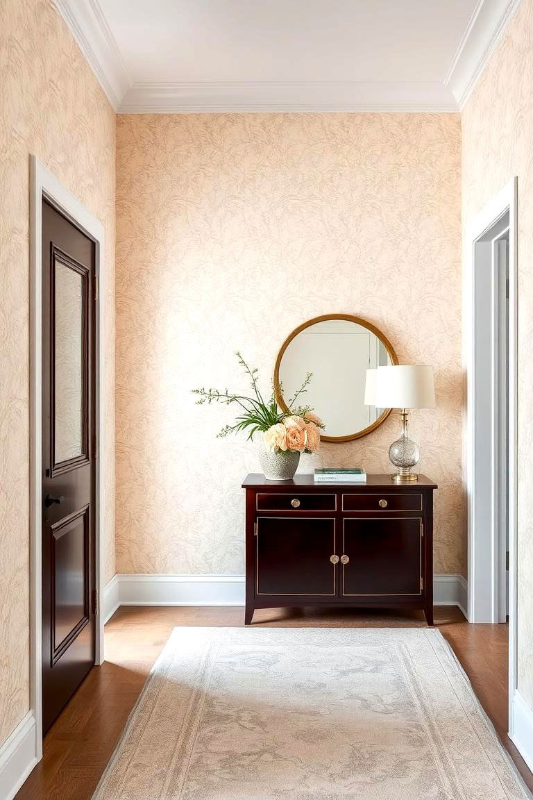 Use Textured Wallpaper for Drama - 24 Foyer Decor Ideas