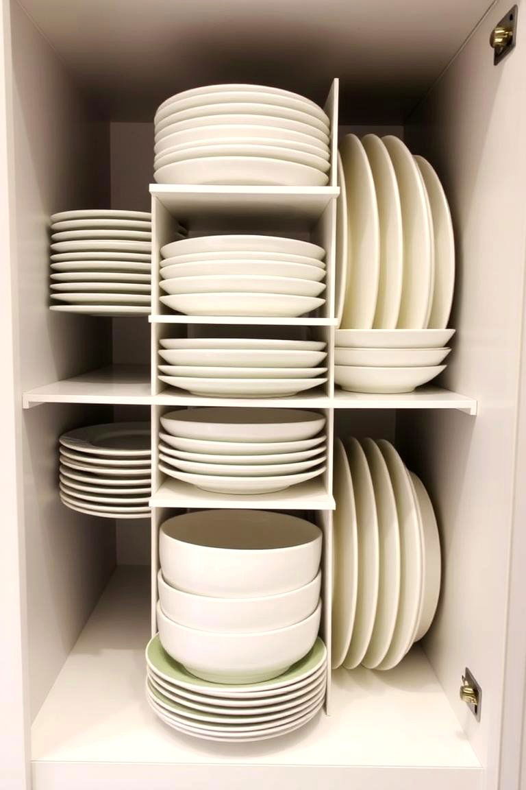 Use Vertical Dividers for Plates and Bowls - 24 Kitchen Cabinet Organization Ideas