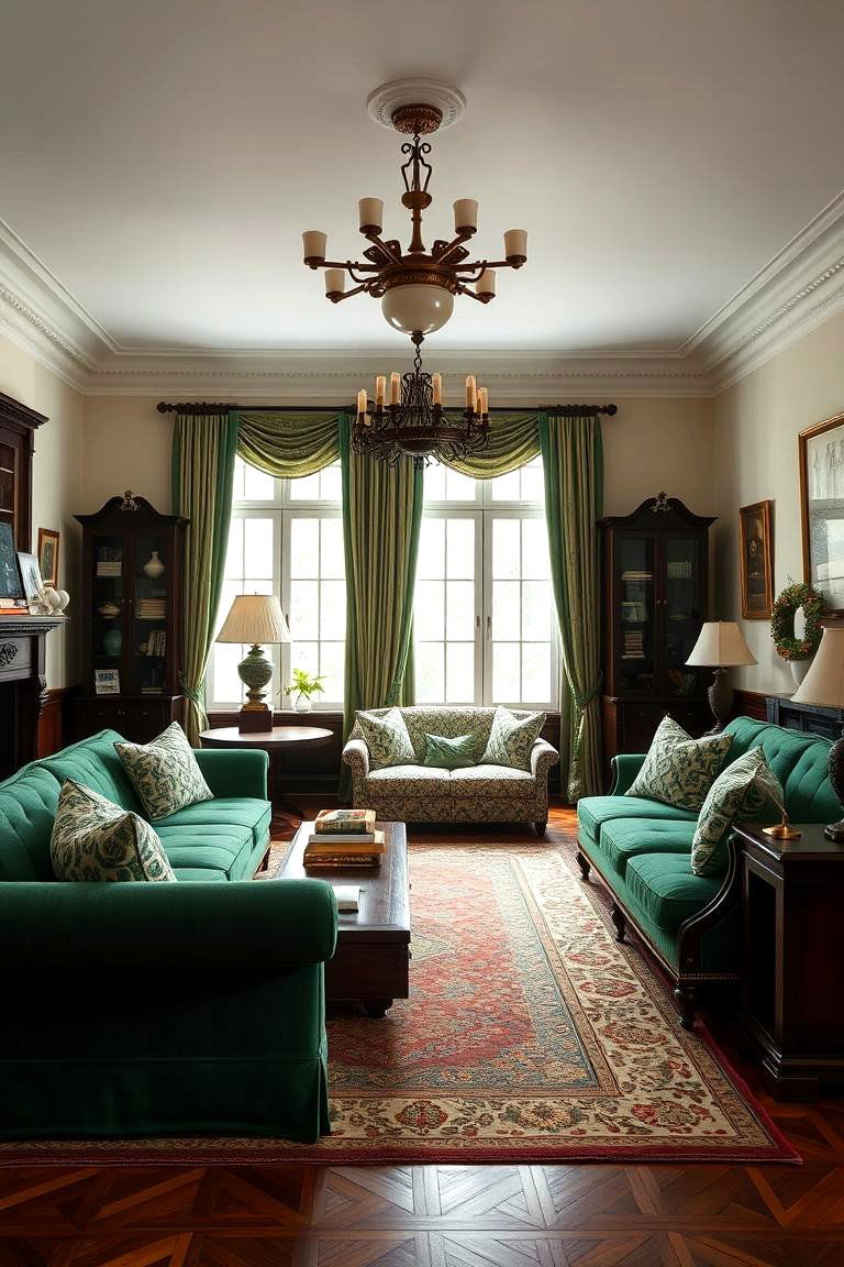 Use Warm Wood Tones for a Traditional Touch - 24 Emerald Green Sofa Living Room Ideas