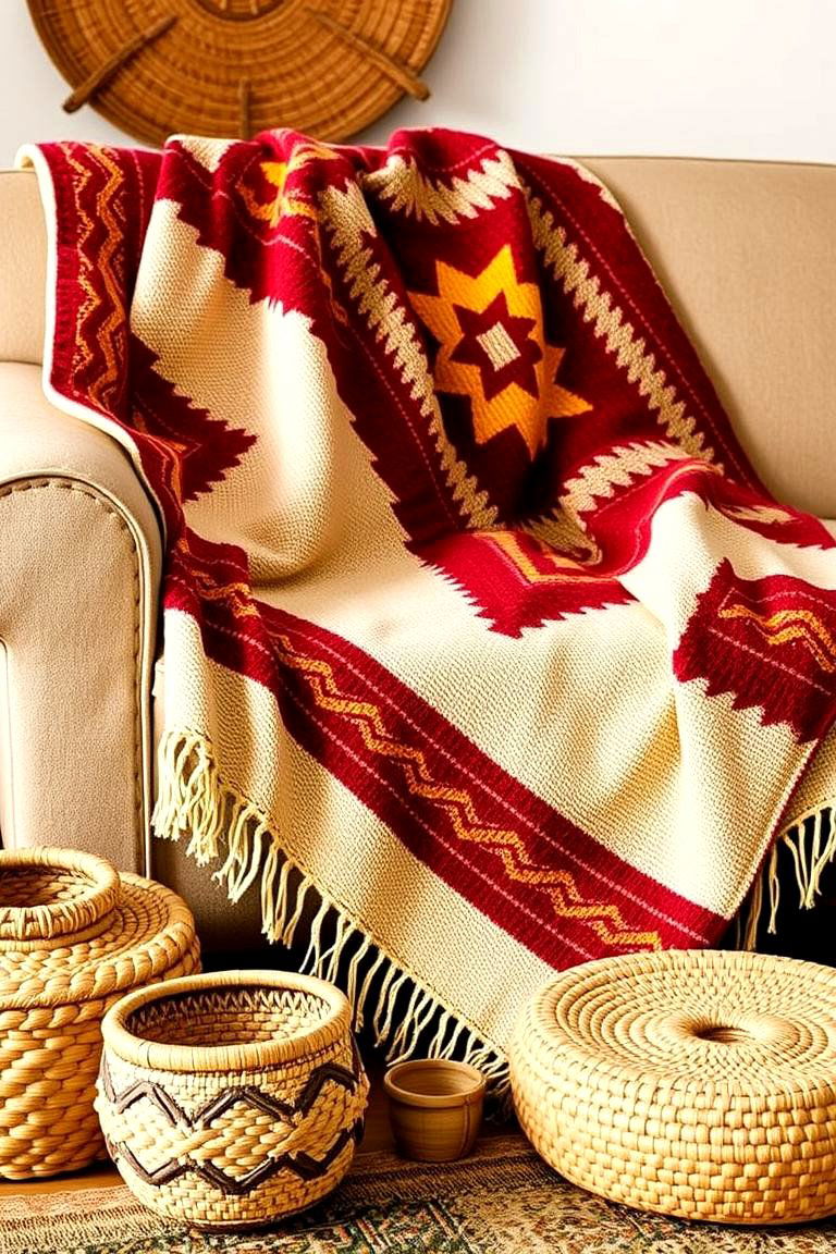 Use Woven Textiles and Throws - 24 Southwestern Living Room Ideas