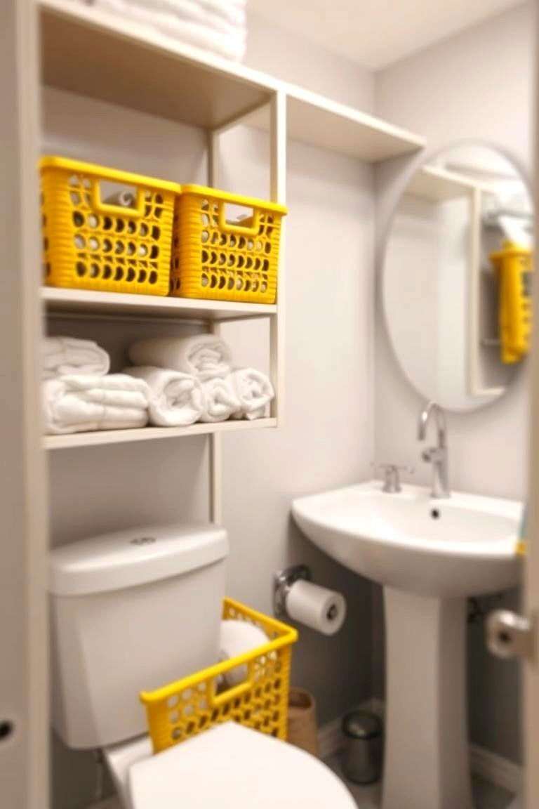 Use Yellow Storage Solutions - 24 Yellow Bathroom Ideas