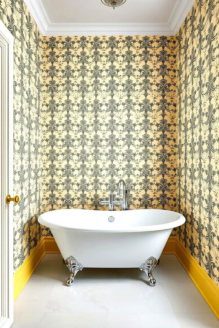 Use Yellow in a Patterned Wallpaper - 24 Yellow Bathroom Ideas