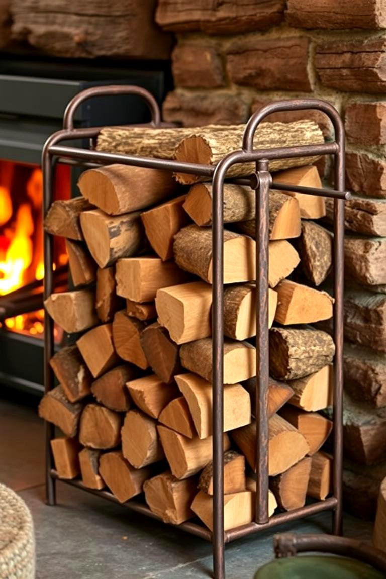 Use a Firewood Rack as Decor - 24 Fireplace Decor Ideas