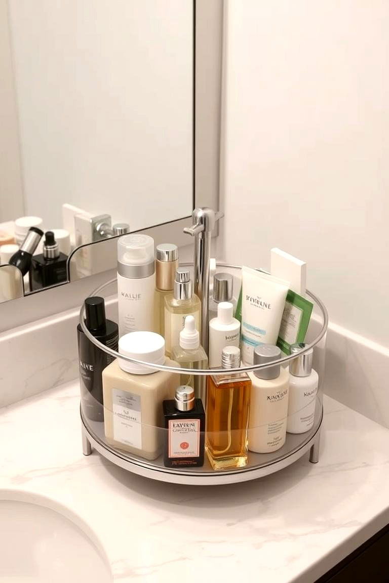 Use a Lazy Susan for Easy Access to Products - 24 Bathroom Counter Organization Ideas