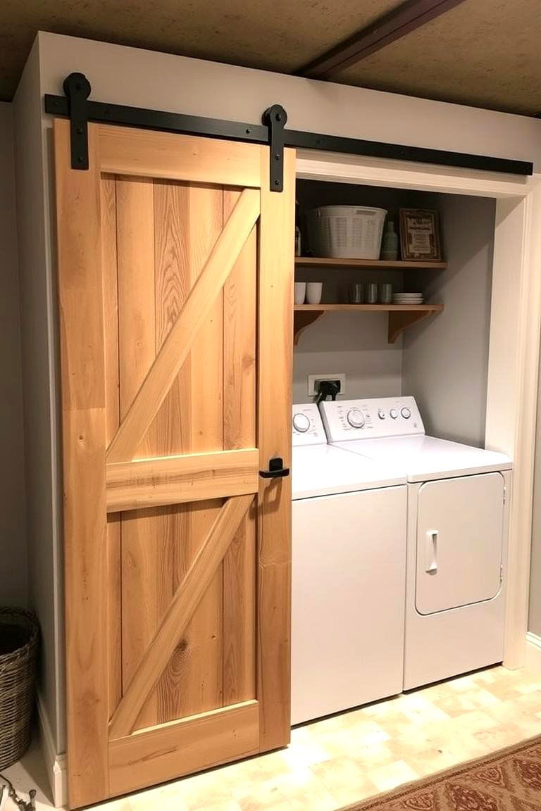 Use a Sliding Door for Space Efficiency - 24 basement laundry room ideas